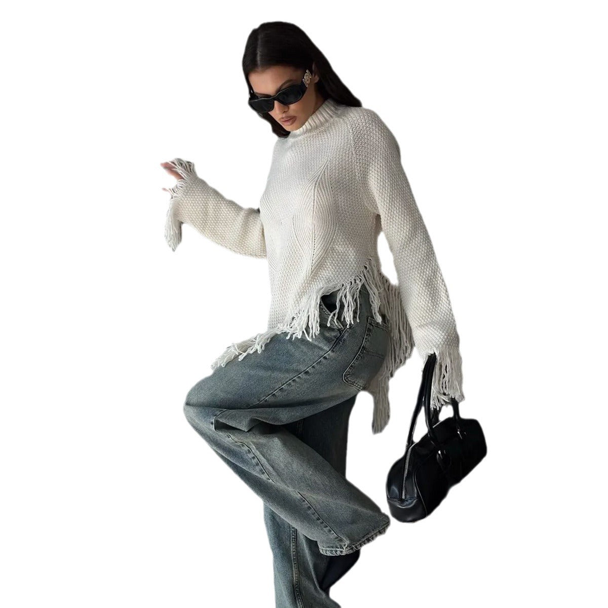 Damen Grobgestrickter Pullover Fransen Norvielle