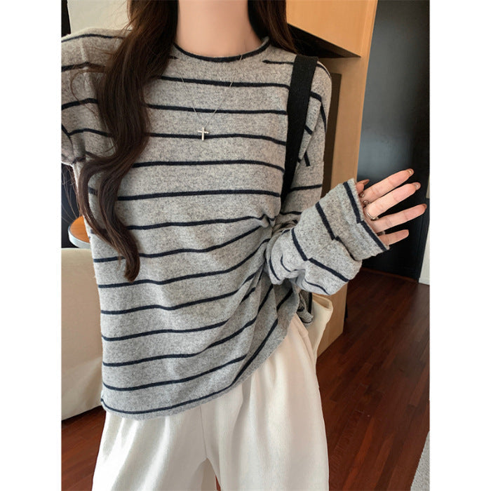 Damen Langarmshirt Streifenlook Baumwolle Weiß