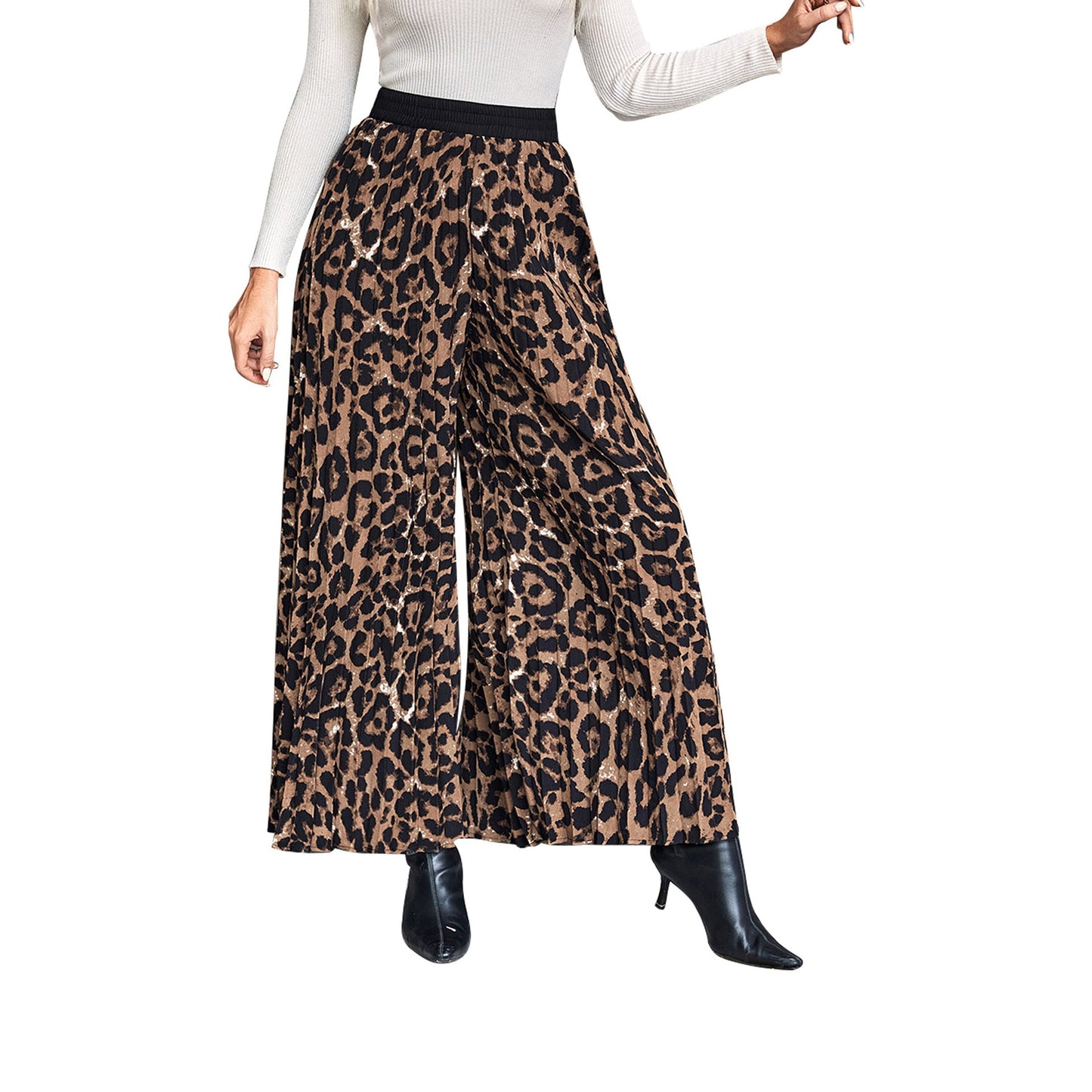 Damen Palazzo-Hose Animalmuster Elastischer Bund