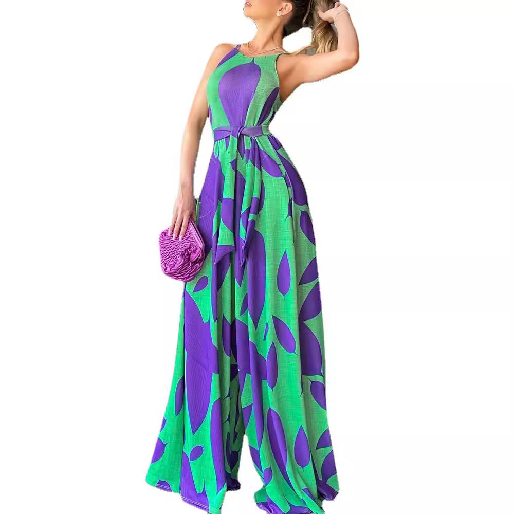 Damen Maxikleid Floralmuster Mit Taillengürtel Norvielle