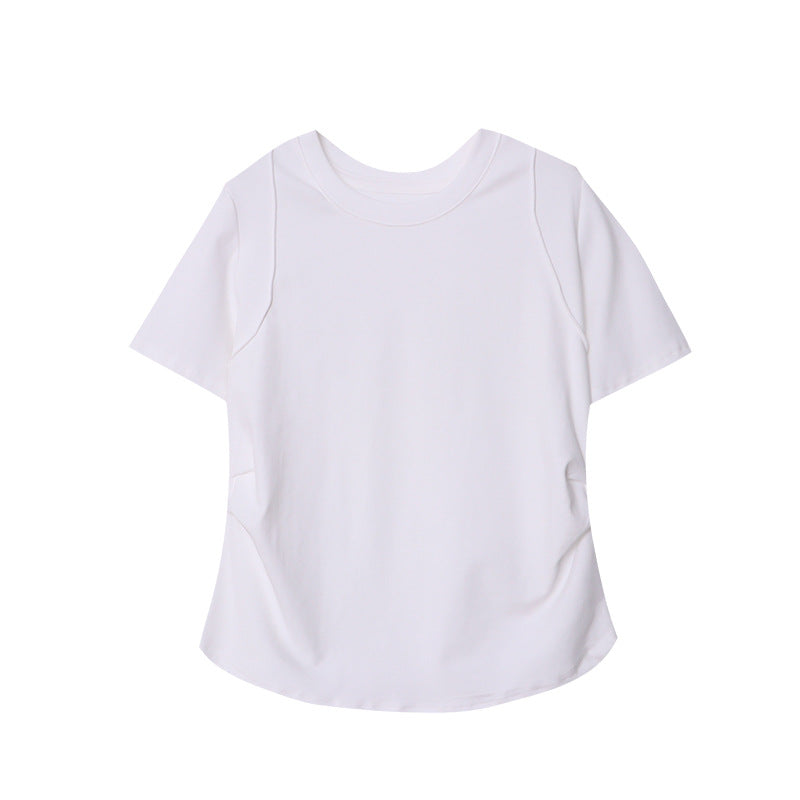 Damen Rundhalsshirt Baumwolle Modisch Weiß
