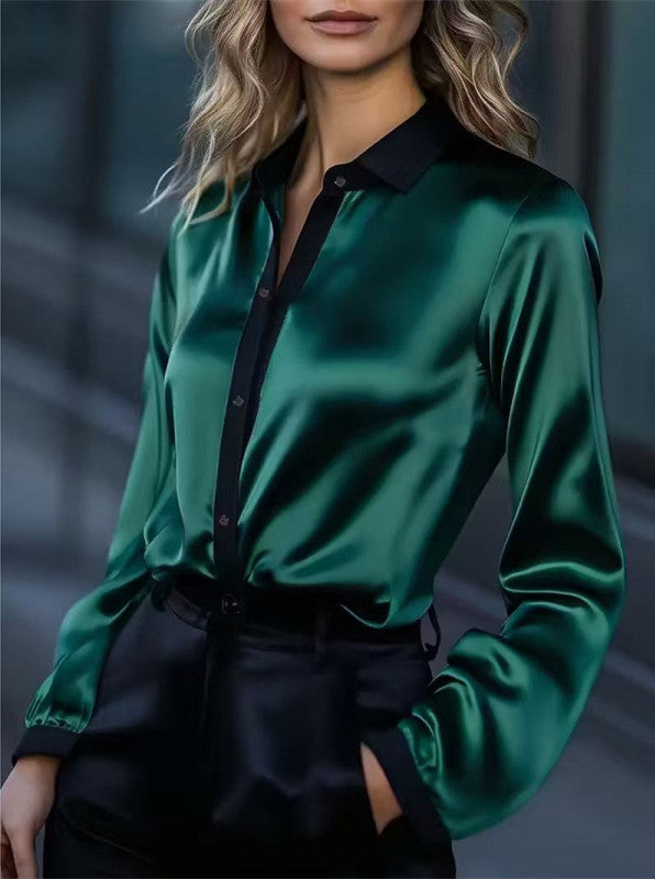 Damen Satinbluse Kontrastkragen Norvielle