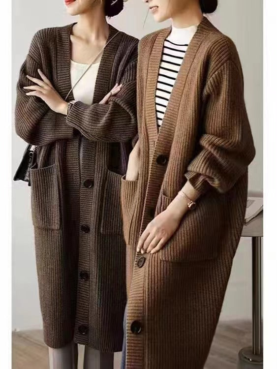 Damen Strickcardigan mit Taschen und Knöpfen Beige