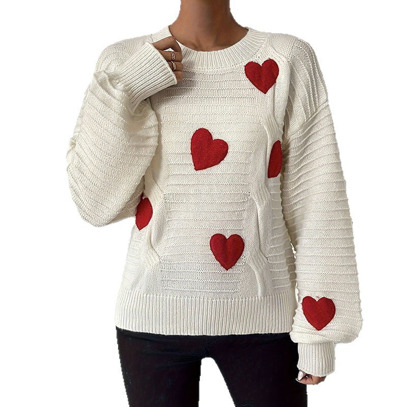 Damen Strickpullover Herz-Applikation Modernes Design