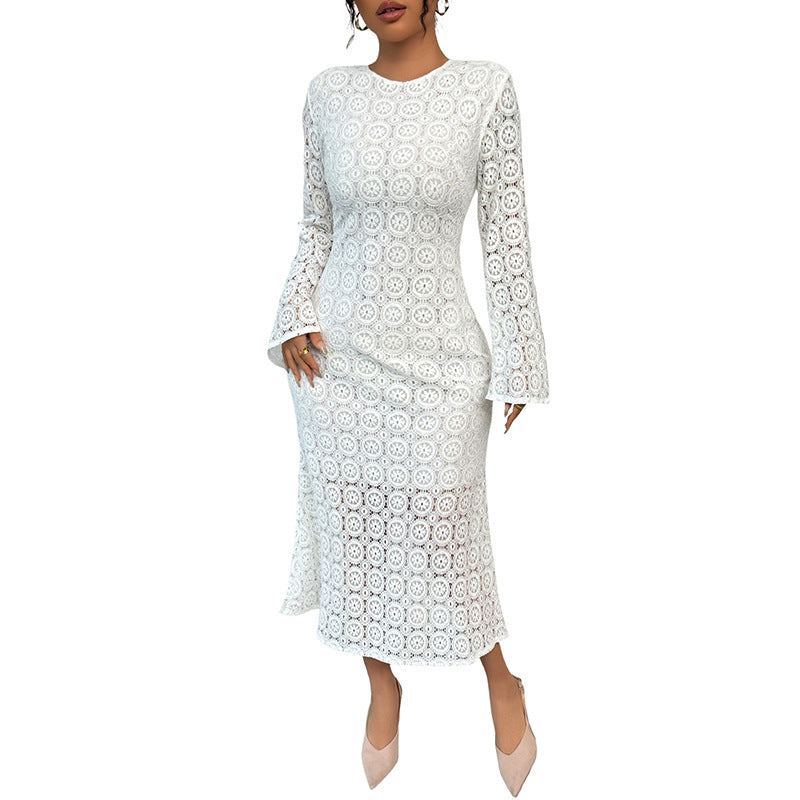Damen Spitzenkleid V-Ausschnitt Voluminöse Ärmel