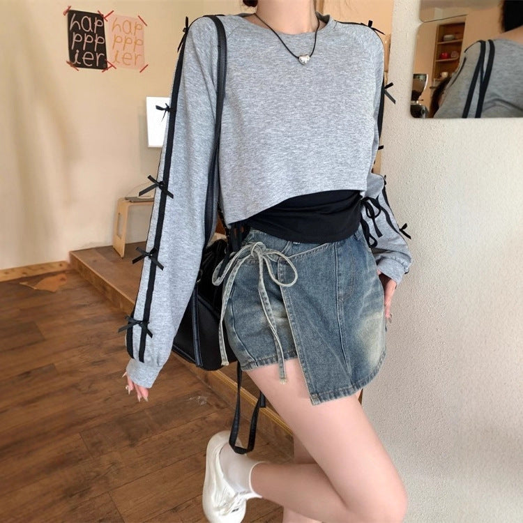 Damen Cropped Sweatshirt mit Schnürung Norvielle