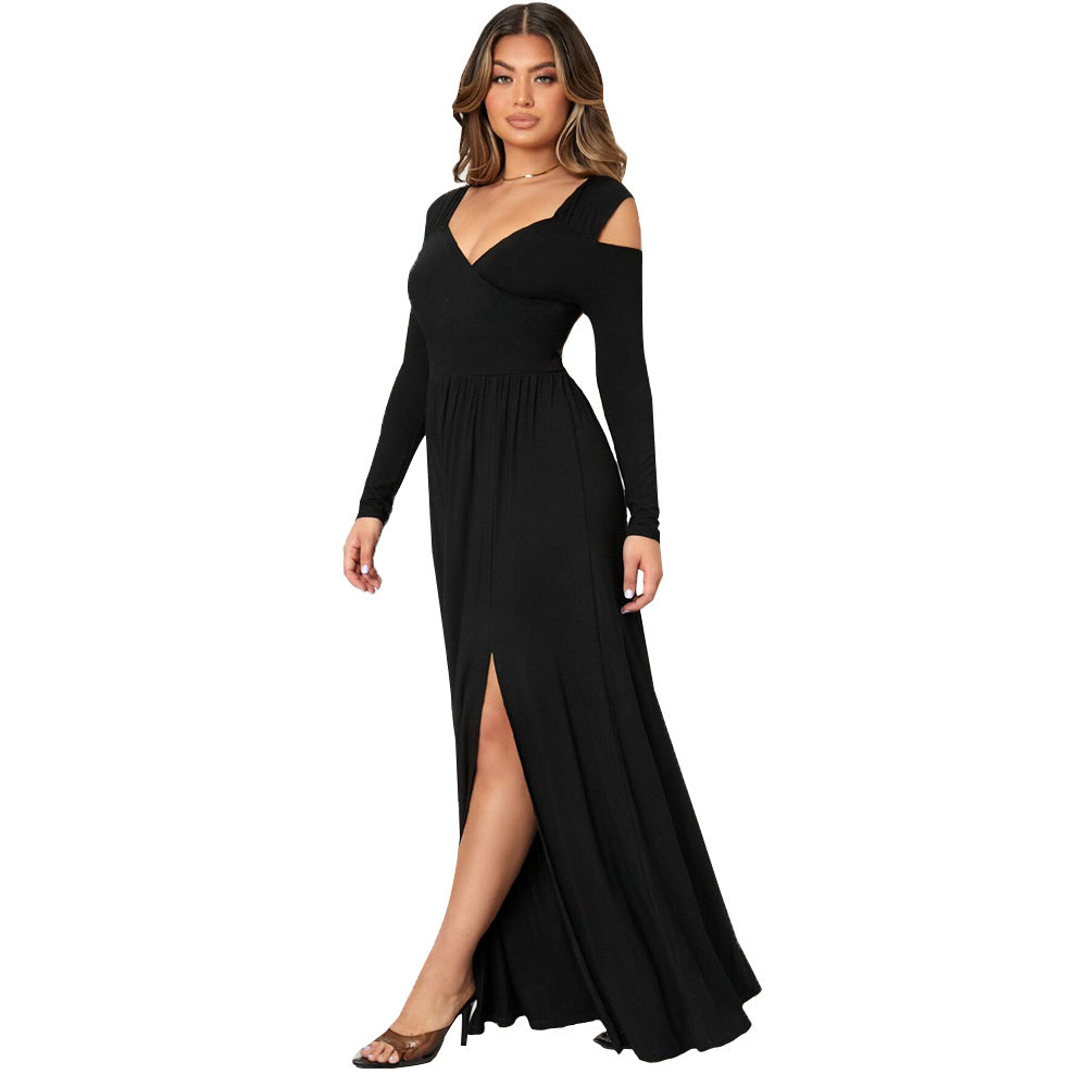 Damen Maxikleid Schulterfrei Elegantem Schlitz