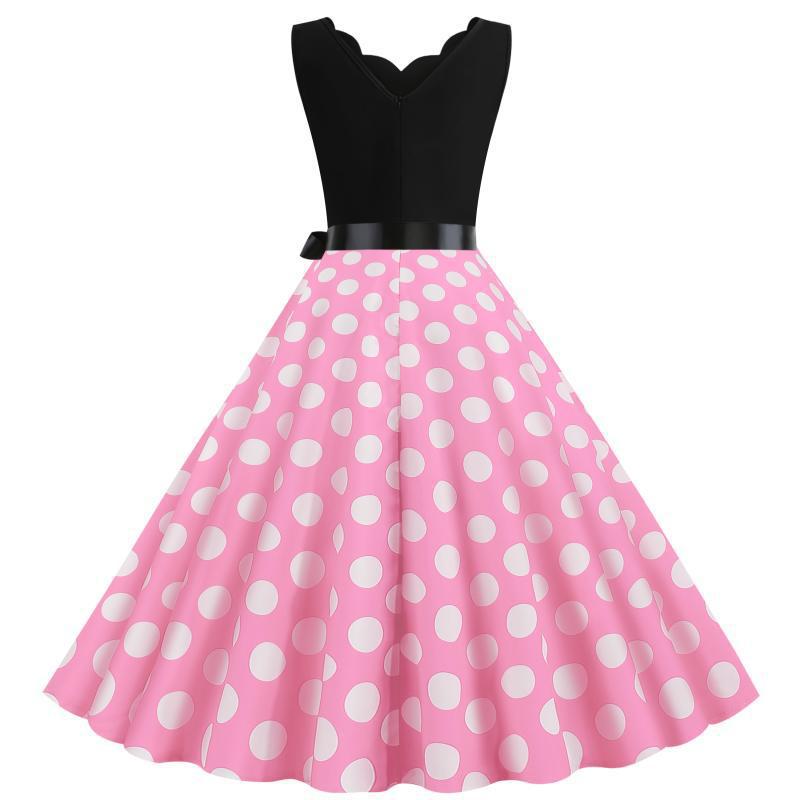 Damen Swingkleid V-Ausschnitt Punktemuster