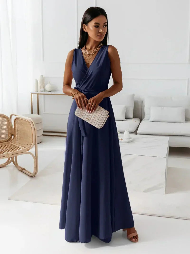 Damen Langkleid V-Ausschnitt Einfarbig