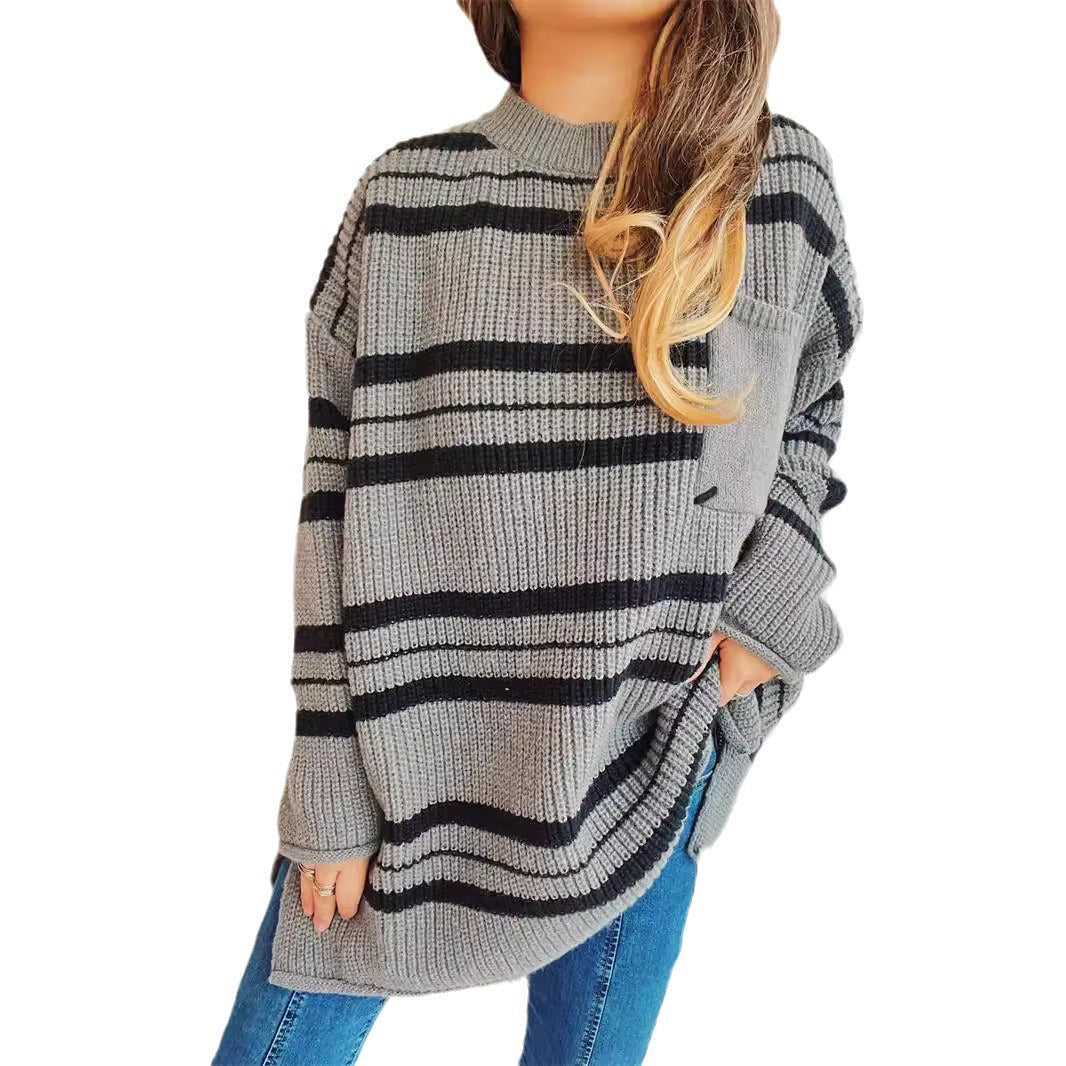 Damen Oversized Strickpullover Streifen Norvielle