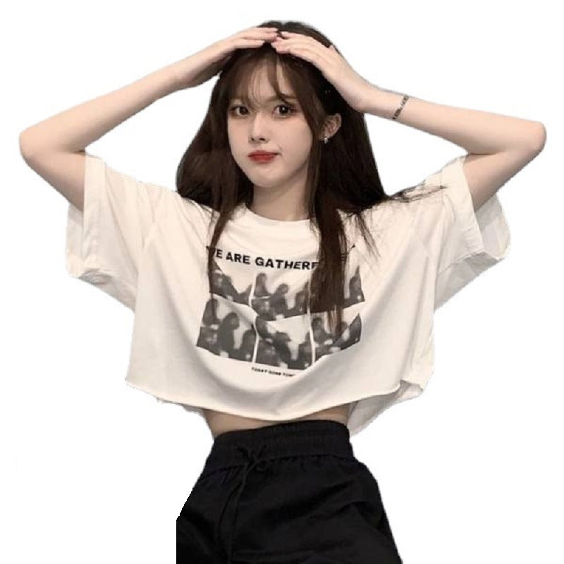 Damen T-Shirt Cropped mit Grafikdruck Lässig Weiß