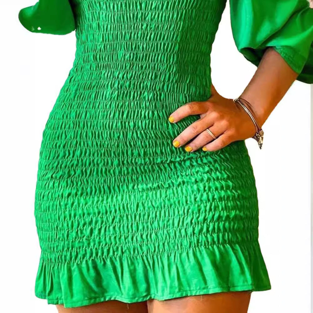 Damen Off-Shoulder Kleid Kurzarm Rüschenakzente Norvielle