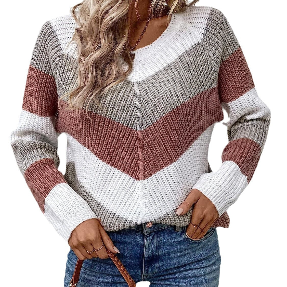 Damen Strickpullover Chevron-Stil