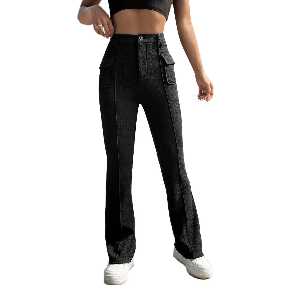 Damen Palazzo-Hose Hohes Bund Aufgesetzte Taschen Norvielle