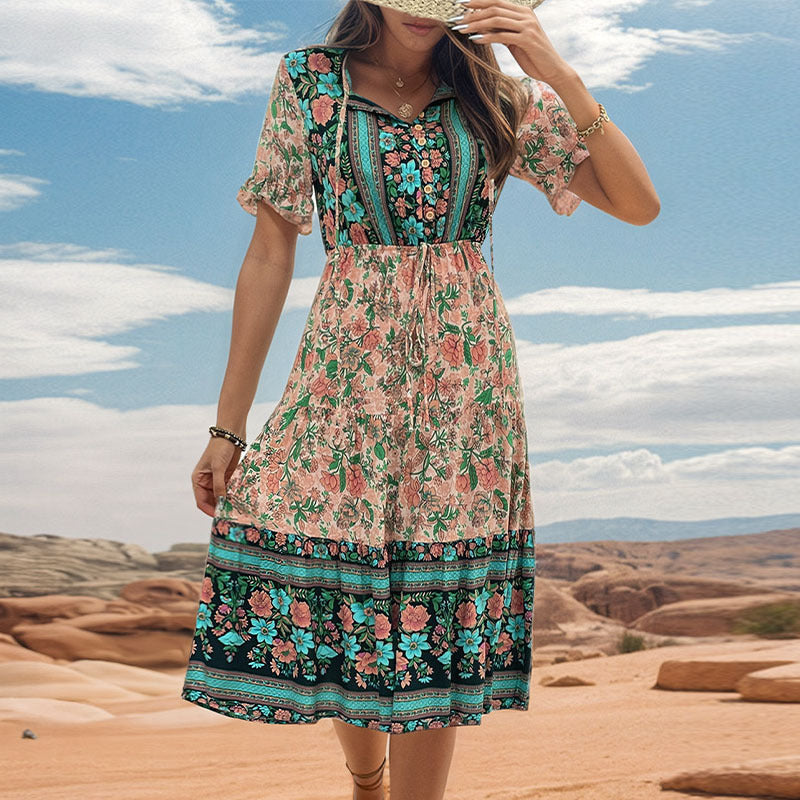 Damen Midikleid Floralmuster Tailliert Norvielle