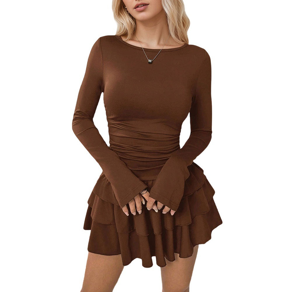 Damen Rüschenkleid Langarm Schlicht Norvielle