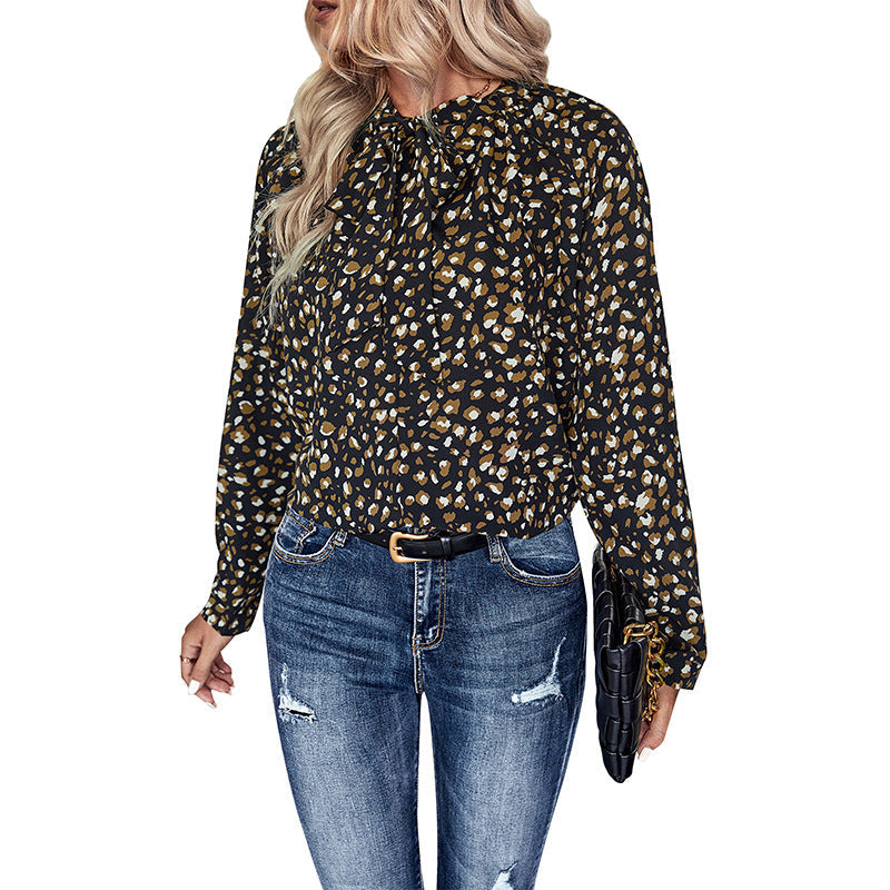 Damen Bluse Punkte-Design Eleganter Kragen