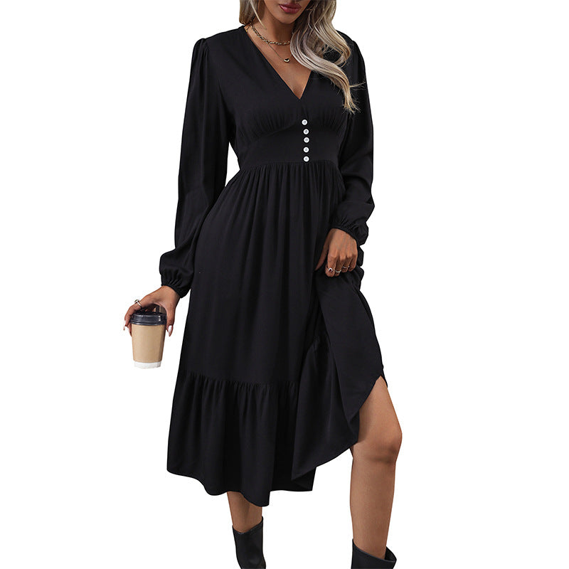 Damen Midi-Kleid V-Ausschnitt Rüschen Norvielle