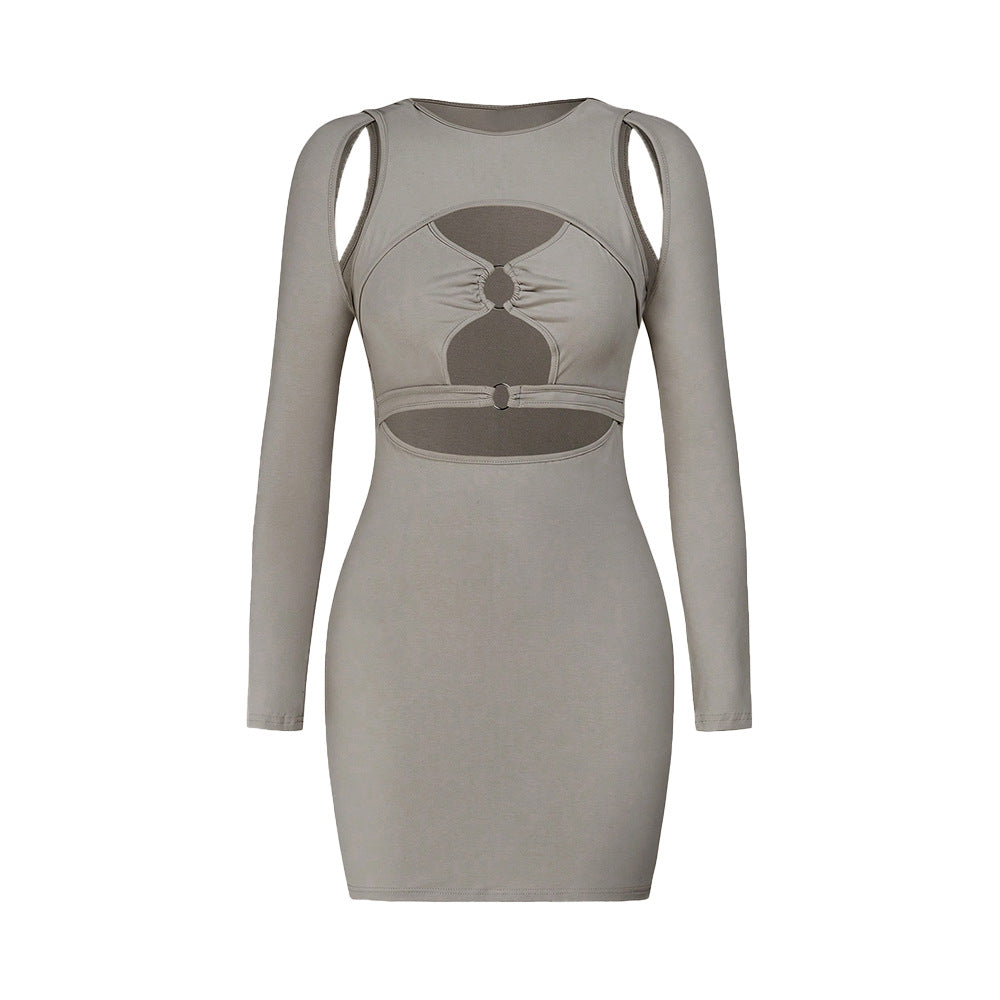 Damen Minikleid Asymmetrisch Cut-Out Ringdetails