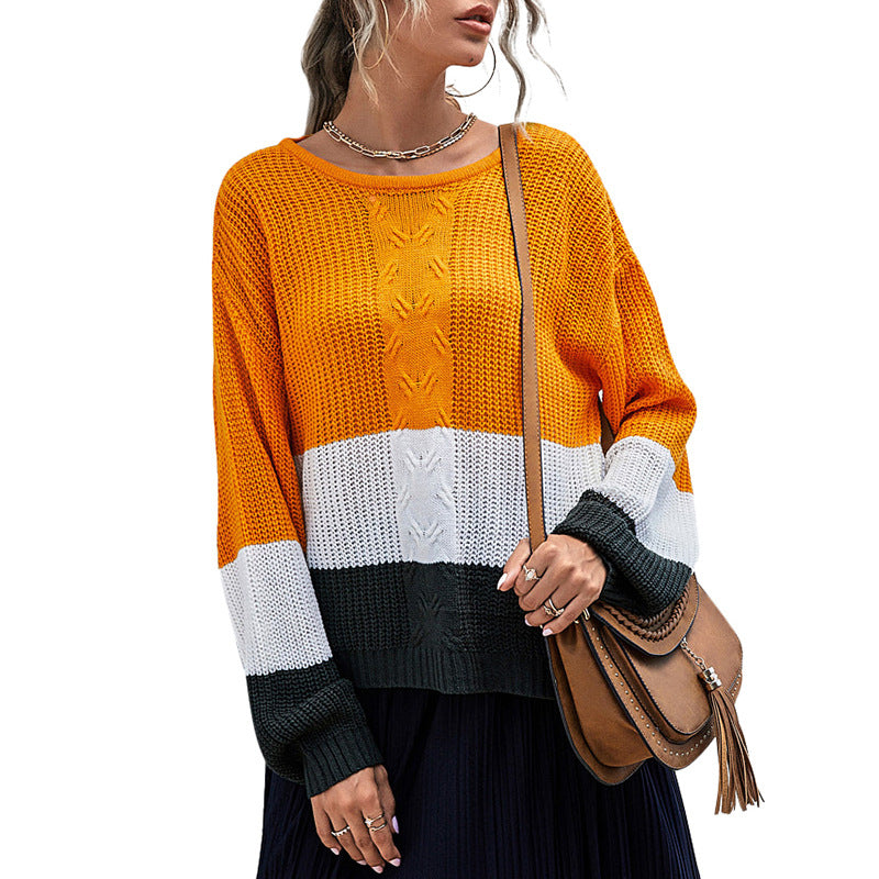 Damen Strickpullover Lässig Weit Blockstreifen Norvielle