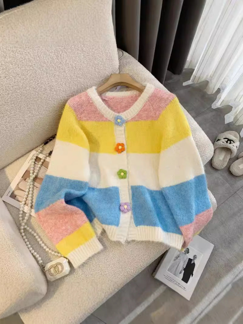 Damen Strickjacke Gemustert mit Knöpfen Lässig