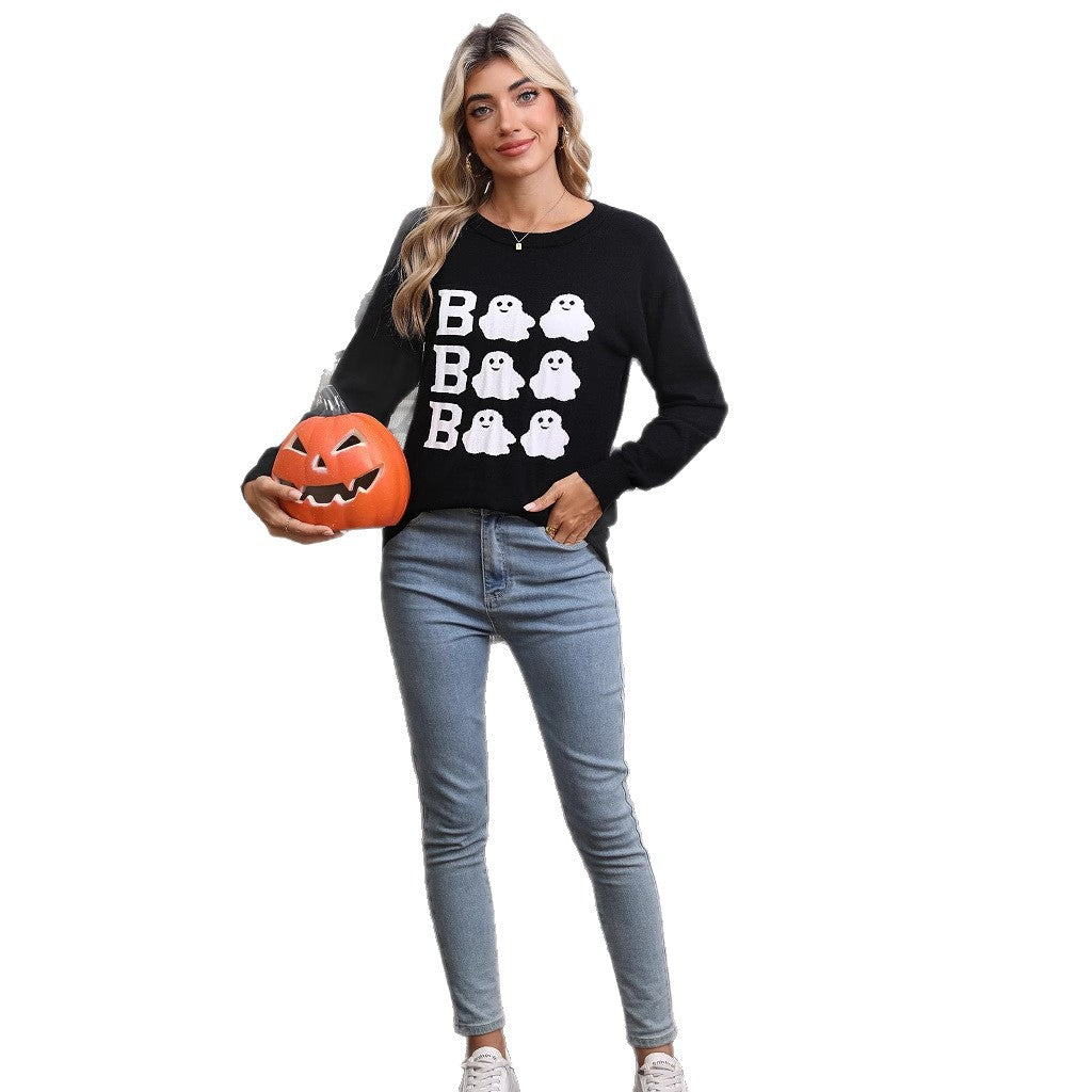 Damen Halloween Pullover Geistermotiv Weit
