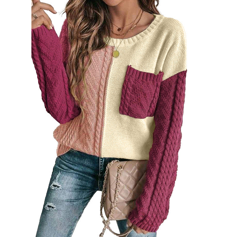 Damen Pullover Sweatshirt Relaxed Fit Strick Rundhals