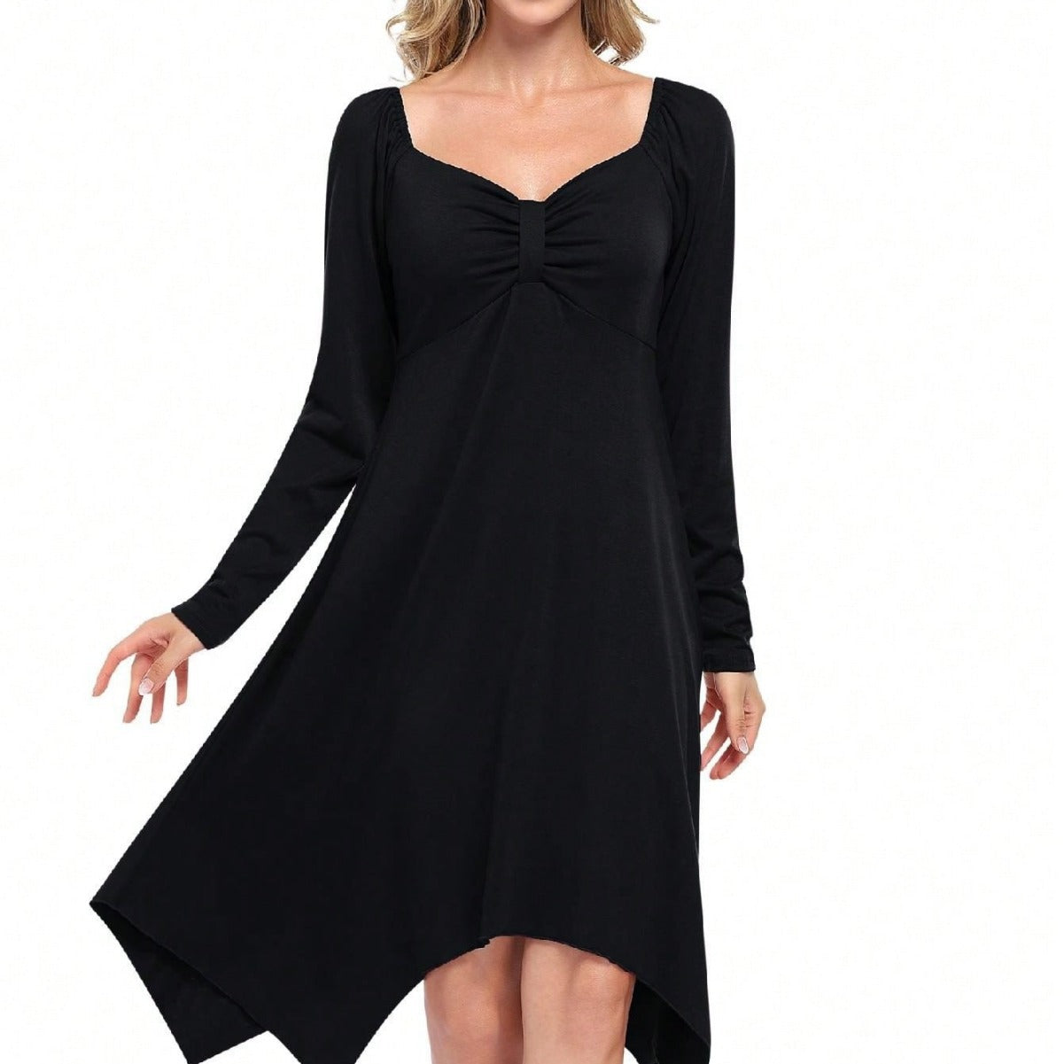 Damen Asymmetrisches Longkleid Langarm Gerafftes Oberteil