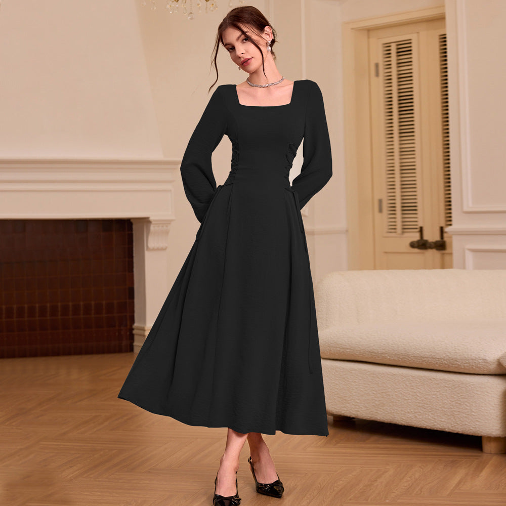 Damen Maxikleid Quadratischer Ausschnitt Rüschen Norvielle