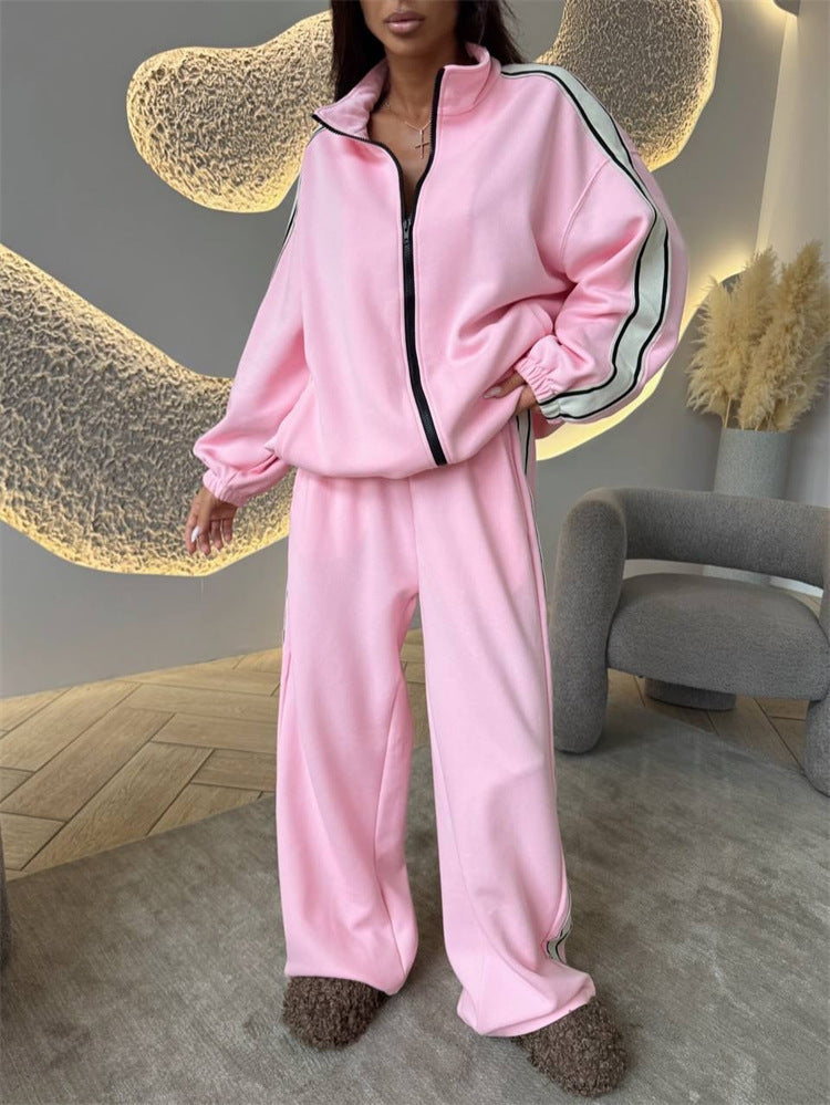 Damen Sportliches Fleece Jogging Set Hoch Seitenschlitze Norvielle