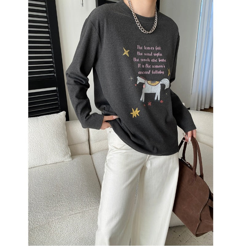 Damen Sweatshirt Einhorn-Print Rundhalsausschnitt Farbenfroh