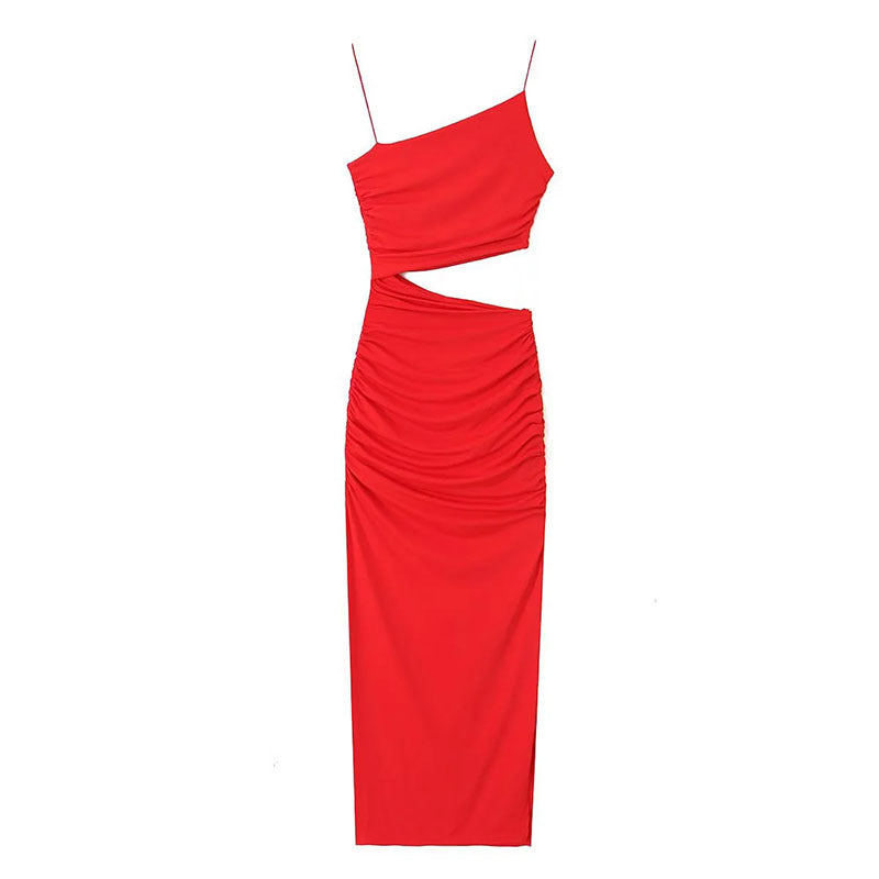 Damen Maxikleid Asymmetrisch Raffung Cut-Out
