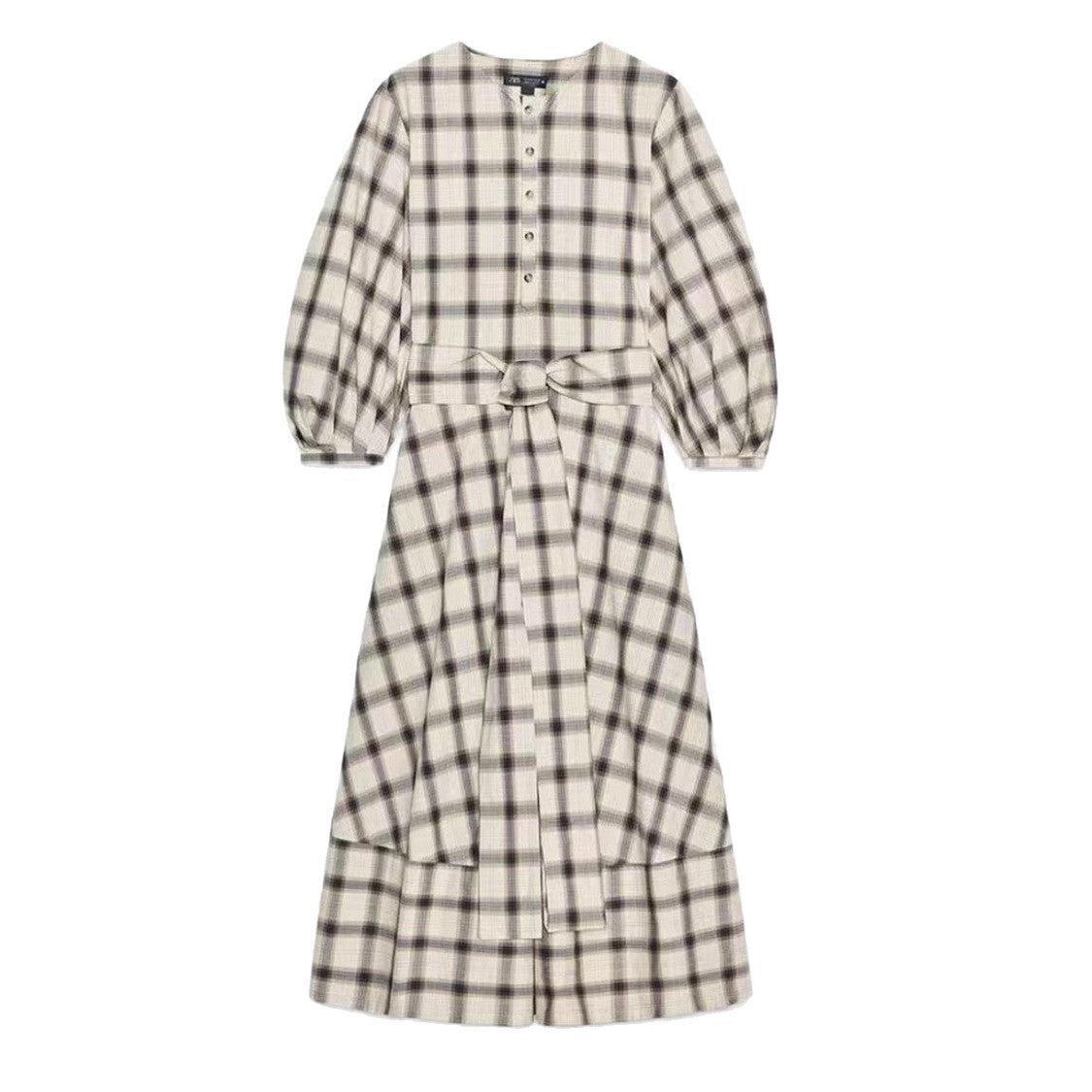 Damen Maxikleid Kariert Mit Taillengürtel Norvielle