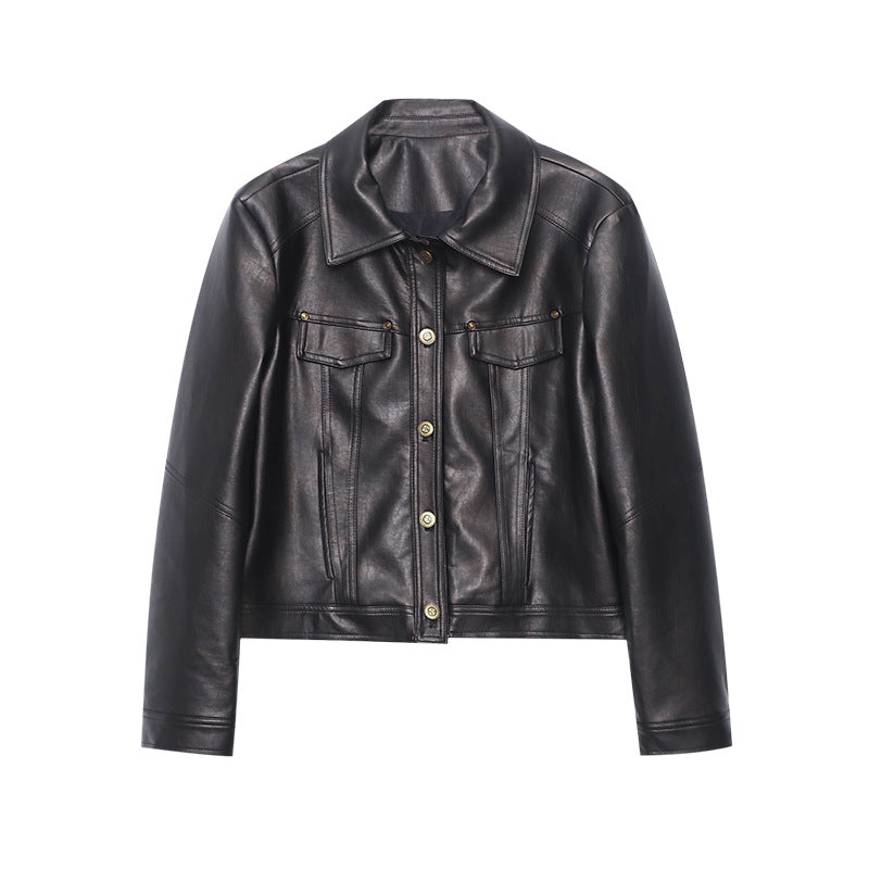Damen Kunstlederjacke Biker-Stil Doppelkragen
