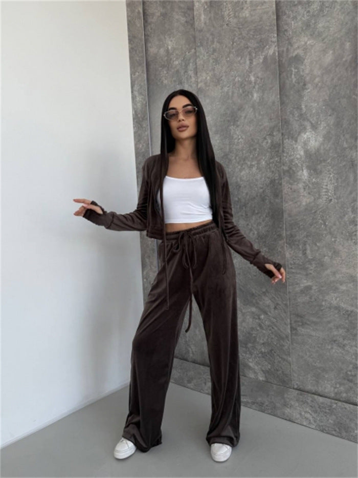 Damen Velours Lounge-Set Taillierter Hoodie Elastische Hose