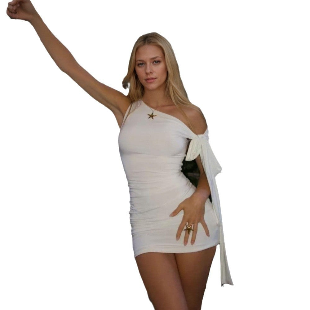 Damen Schulterfreies Mini-Kleid Verspielt Drapiert Norvielle