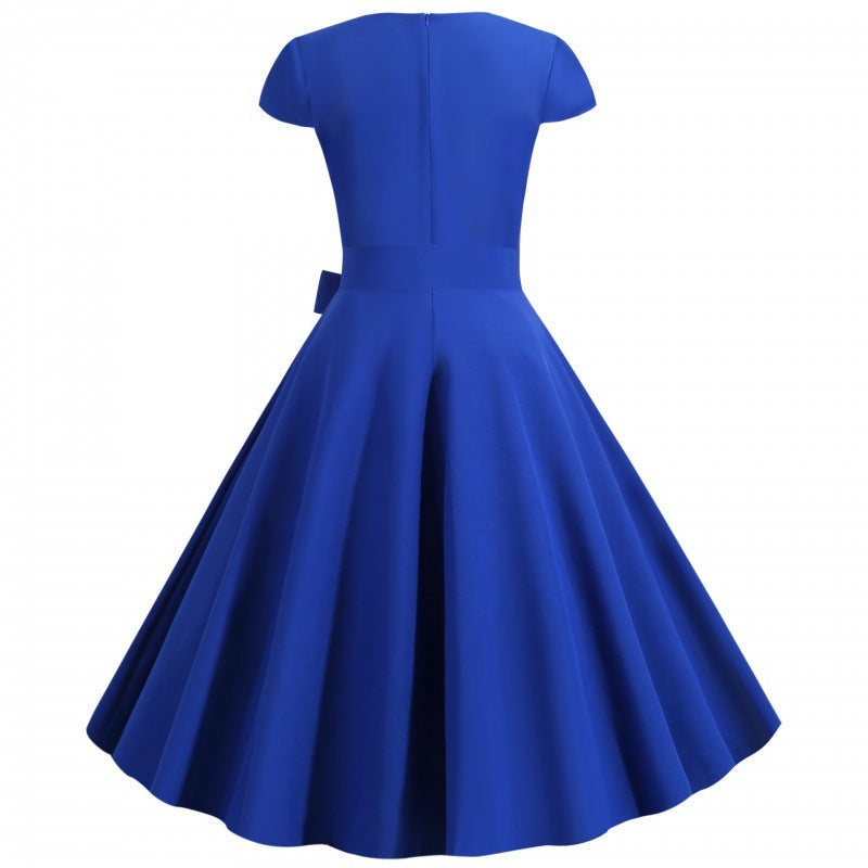 Damen A-Linien-Kleid V-Ausschnitt Taillengürtel Norvielle