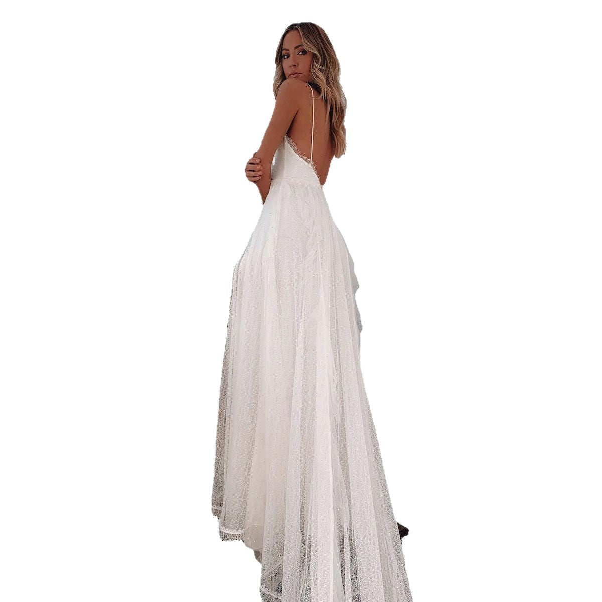 Damen Spitzenkleid V-Ausschnitt Voluminöser Rock