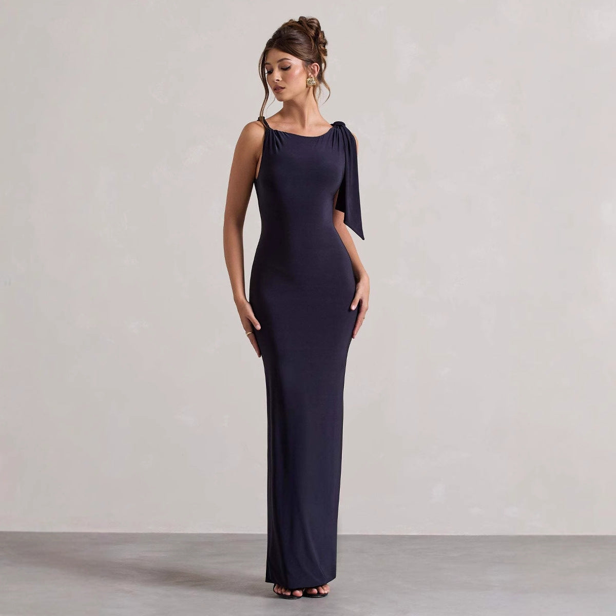 Damen Maxikleid Asymmetrischer Träger Figurbetonter Schnitt Norvielle