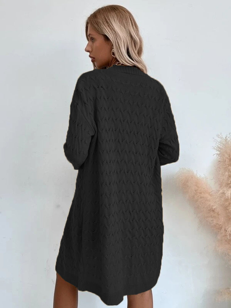 Damen Strickmantel Strukturiertes Zopfmuster Beige