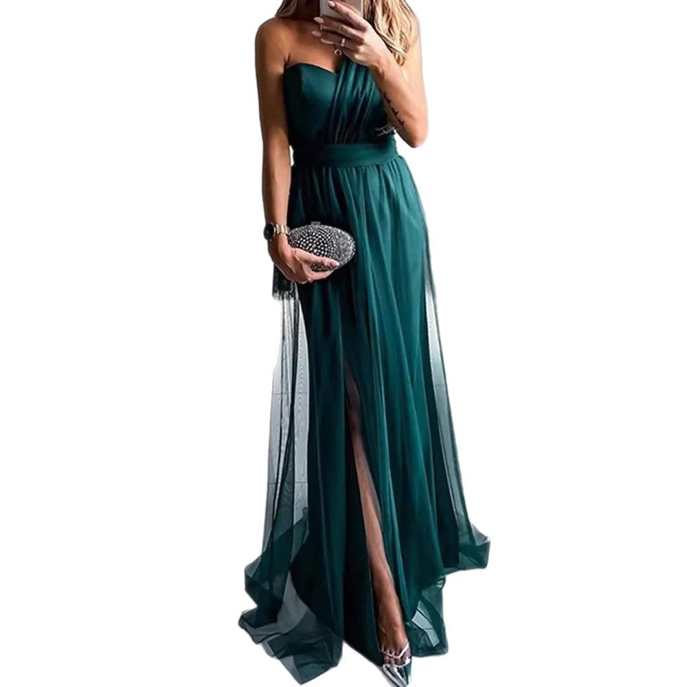 Damen Abendkleid Schulterfrei Hoch Beinschlitz Norvielle