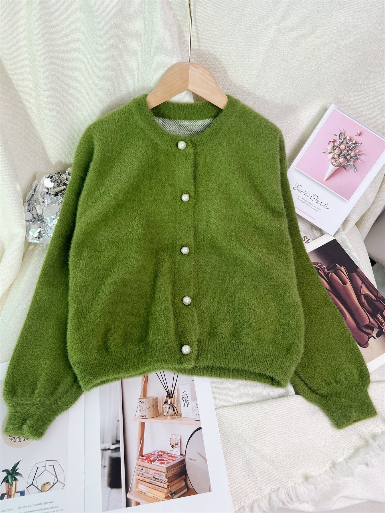 Damen Strickjacke Perlknöpfe Modern Norvielle
