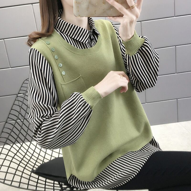 Damen Pullover mit gestreiftem Bluseneinsatz Norvielle