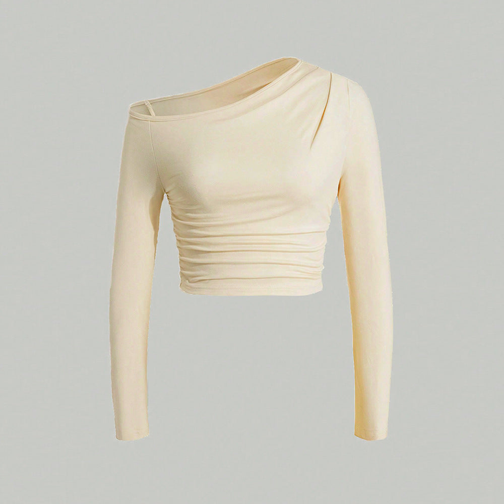 Damen Langarm Crop Asymmetrisch Leichter Raffungseffekt - Norvielle