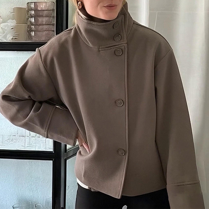 Damen Oversized Jacke Hochschließend Knopfdetails