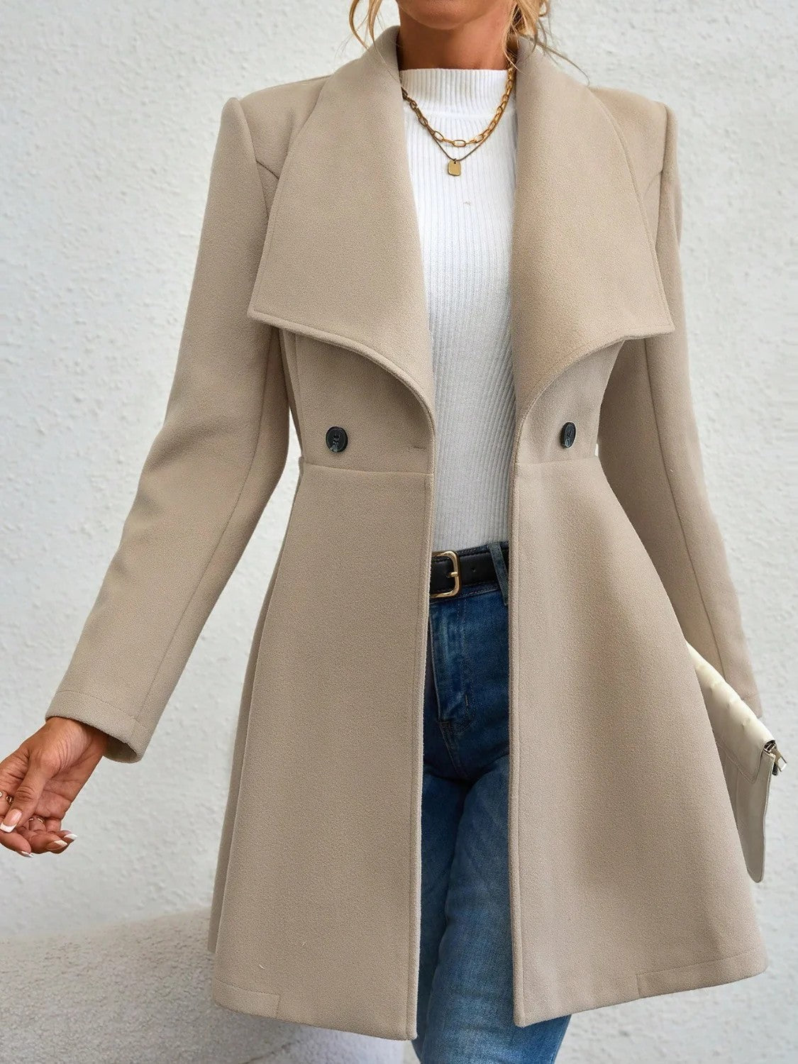 Damen Wollmantel Elegantes Design Doppelter Knopfleiste