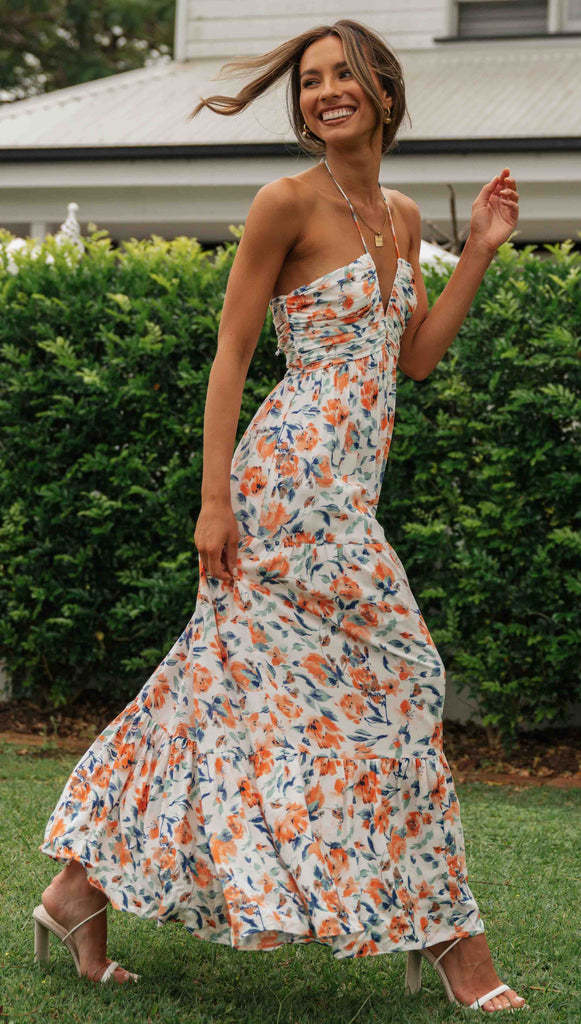 Damen Maxikleid Blumendruck Verstellbare Träger Norvielle