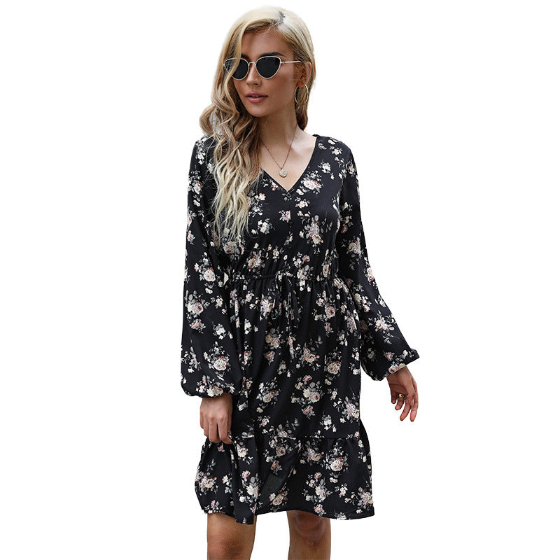 Damen Blumenkleid Voluminöse Ärmel Taillenzug Norvielle