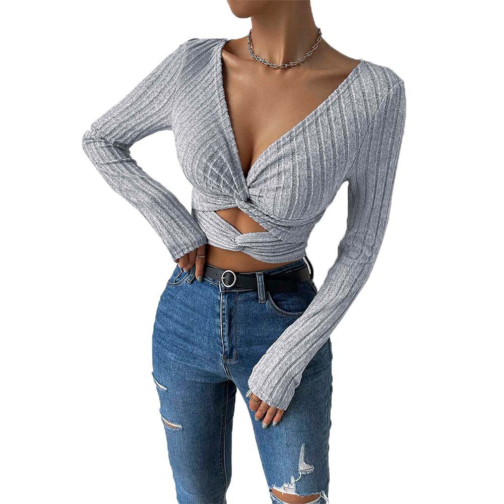Damen Cropped Oberteil Langer Ärmel Twist-Design Norvielle