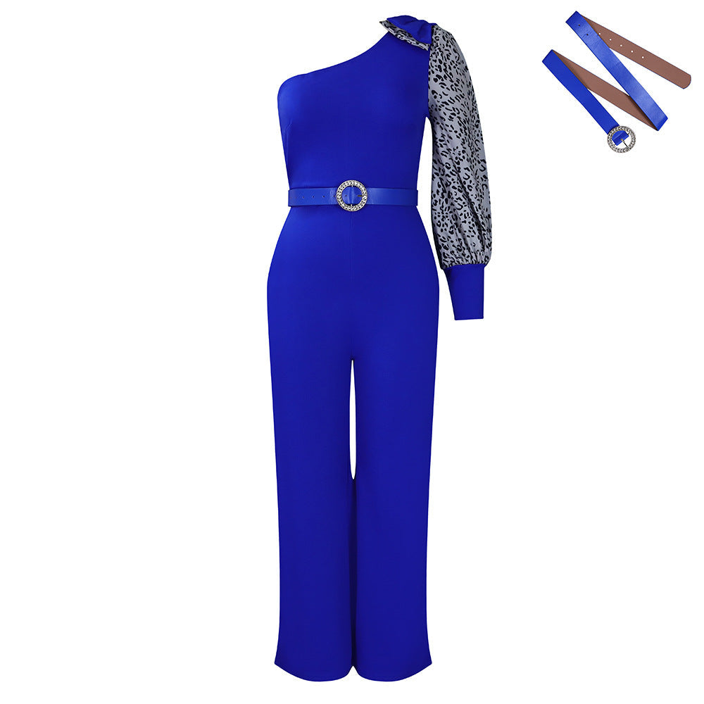 Damen Jumpsuit Asymmetrisch Puffärmel Norvielle